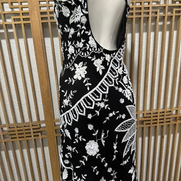 100% Silk 90s Beaded Black and White Dress Size Large Prom - Picture 11 of 11